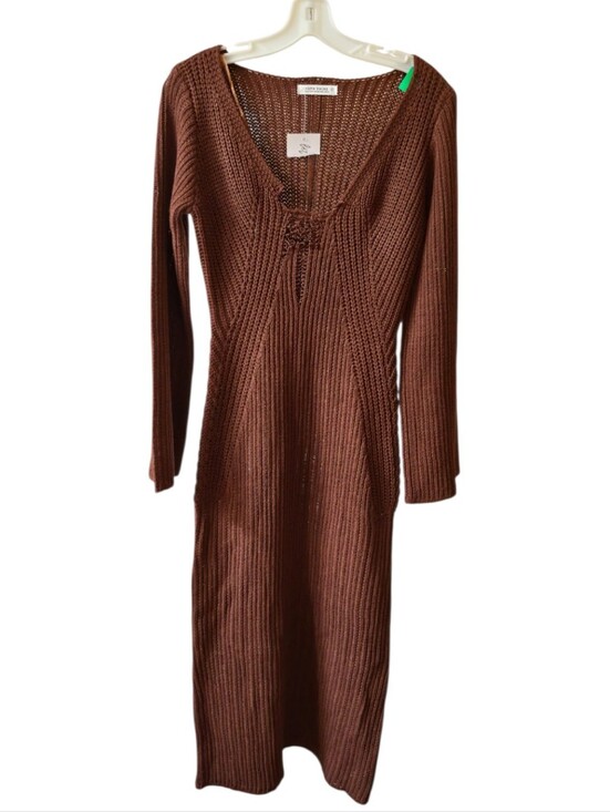 12th Tribe Dresses & Skirts - 12th Tribe Brown Knit Sweater Midi Dress Women's Long Sleeve Boho Size Small